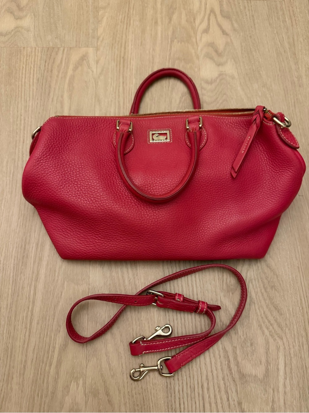 Dooney & Bourke Red Pebbled Leather Satchel with Removable Strap